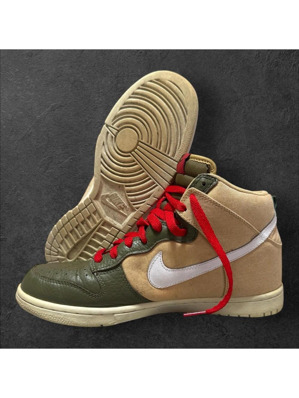Nike Sneakers Mens 8.5 Beige Green Leather Dunk Jersey Gold Basketball 317982704